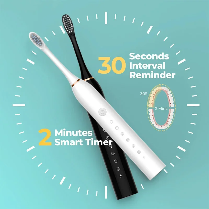 Electric Ultrasonic Toothbrush Six Speed Mode Home Soft Hair USB Charging Waterproof Toothbrush Washable 8 brush heads Whitening