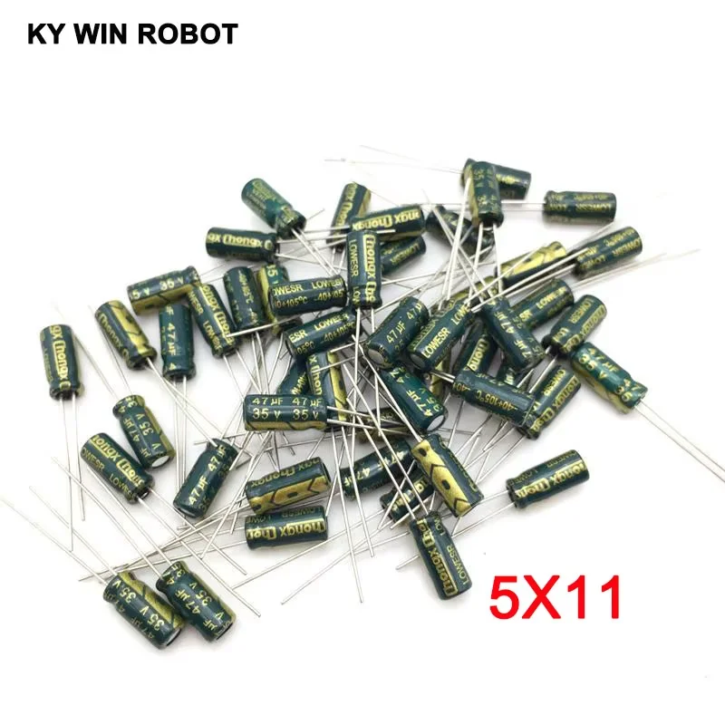 50 sztuk/partia 47UF 35V 105C 5X11mm aluminiowy kondensator elektrolityczny 35V47UF radialny 50 sztuk — zdjęcie 2
