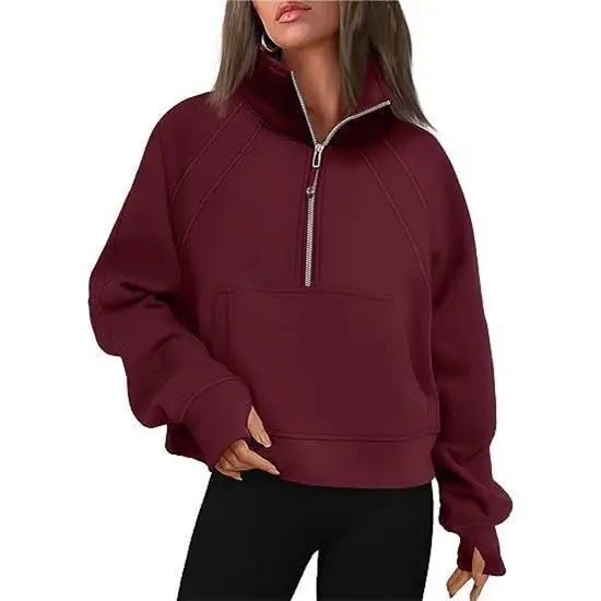 Sudadera con capucha y cuello levantado con cremallera f para mujer, sudadera larga Sve para ir al trabajo, fibra de poliéster de Color Sle