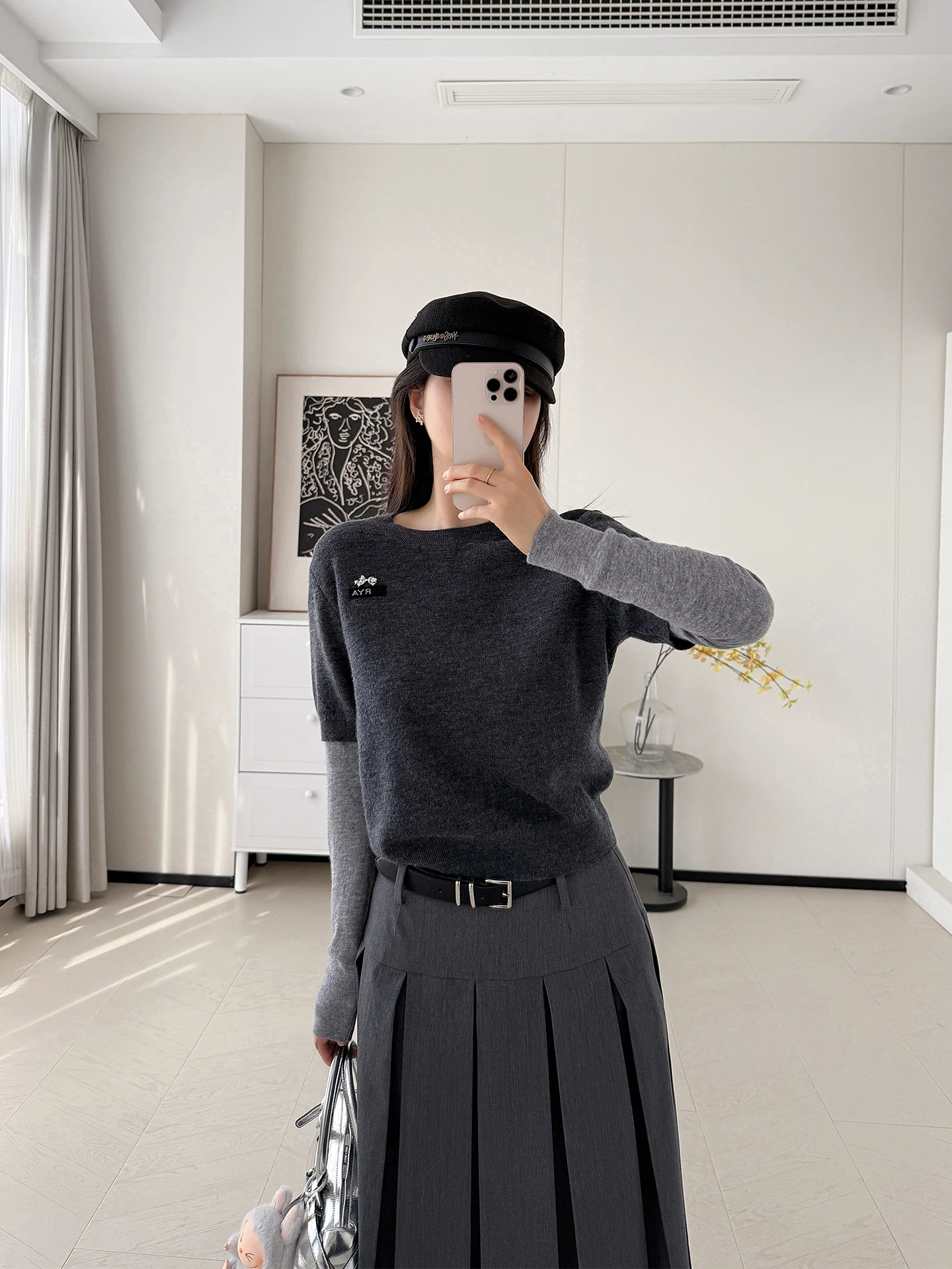 

Вязаный шерстяной свитер женский с вышивкой букв, круглый вырез, длинный рукав, повседневный, традиционный комплект из двух предметов