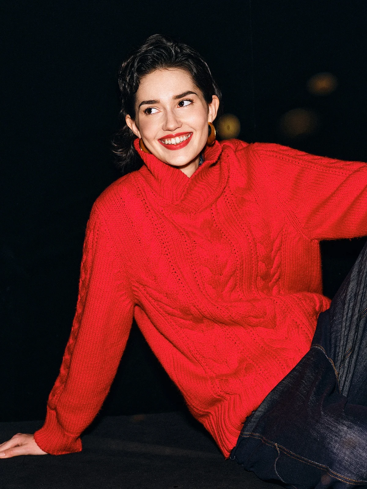 

Thi Knitted Wool Sweater Twisted Vintage Collar Merino Wool Dyed Cisas Red Australian Woolen Knitwear Casual Loose Fit