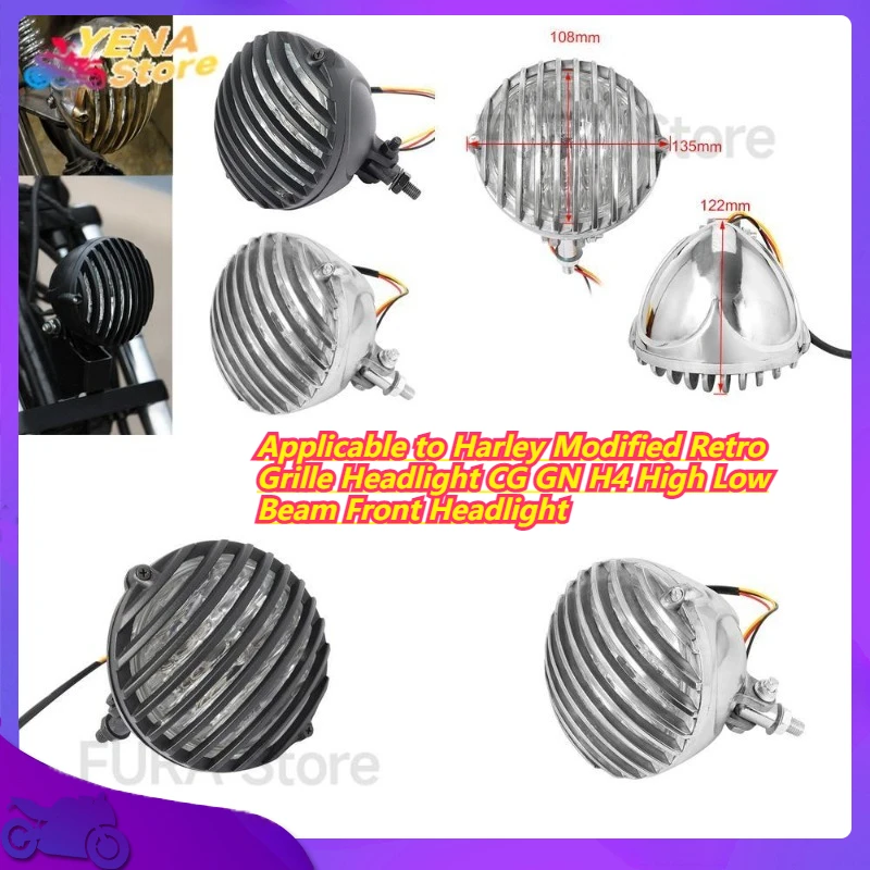 

Motorcycle Accessories Applicable to Harley Modified Retro Grille Headlight CG GN H4 High Low Beam Front Headlight