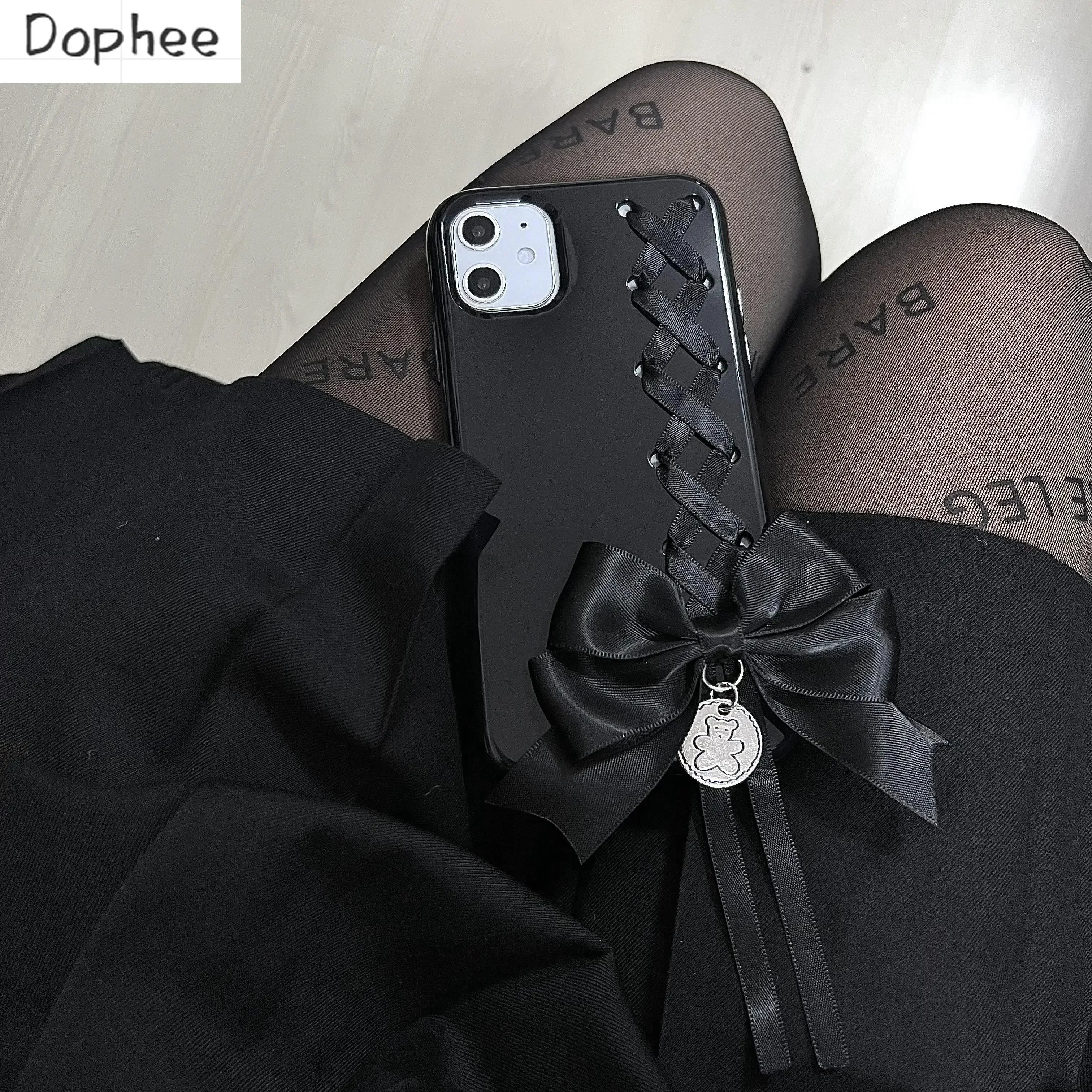 Dophee Original Dark Girls Lolita Phone Case Suitable for Apples IPhone13 14 15 16 Promax Subculture Hot Chick Bow Phone Cover