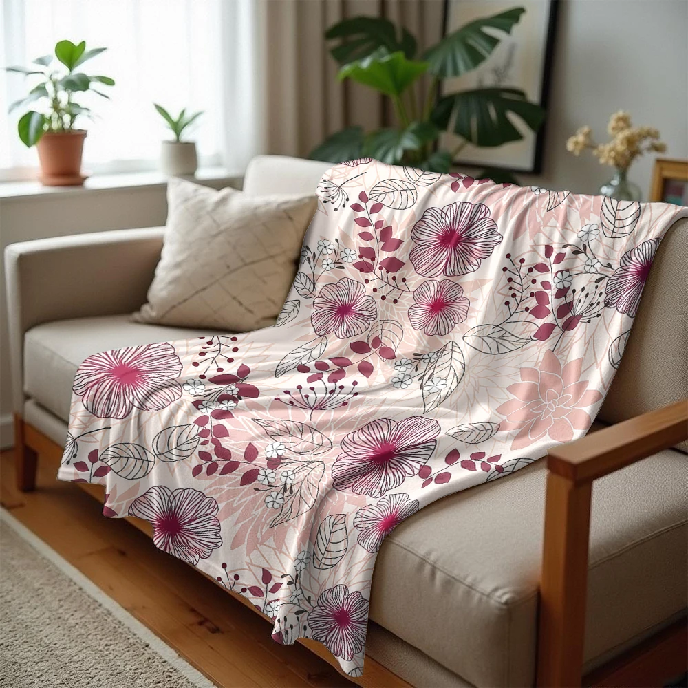 Blush Line Florals Cartoon Anime Print Flannel Blanket Soft Warm Throw for Kids Bedroom Sofa Bed Christmas Office Car