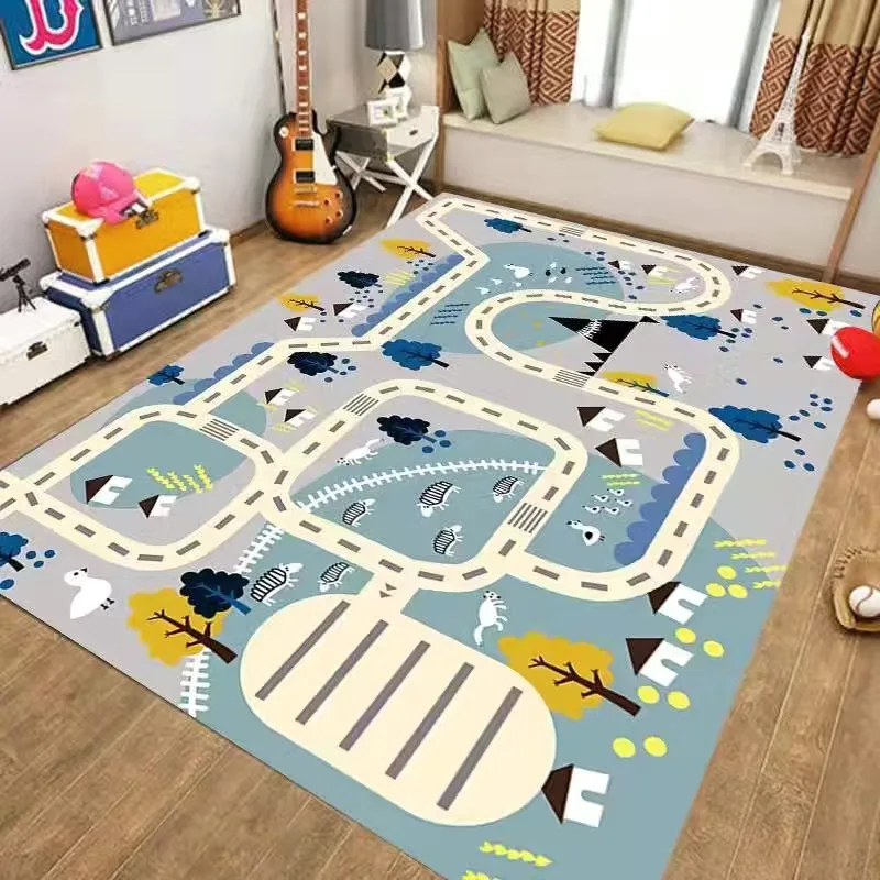 City Traffic Maze Carpet Puzzle Game Crawling Mat for Living Room Bedroom Decoration Kids Room Bedside Rug for Girls Boys Kids