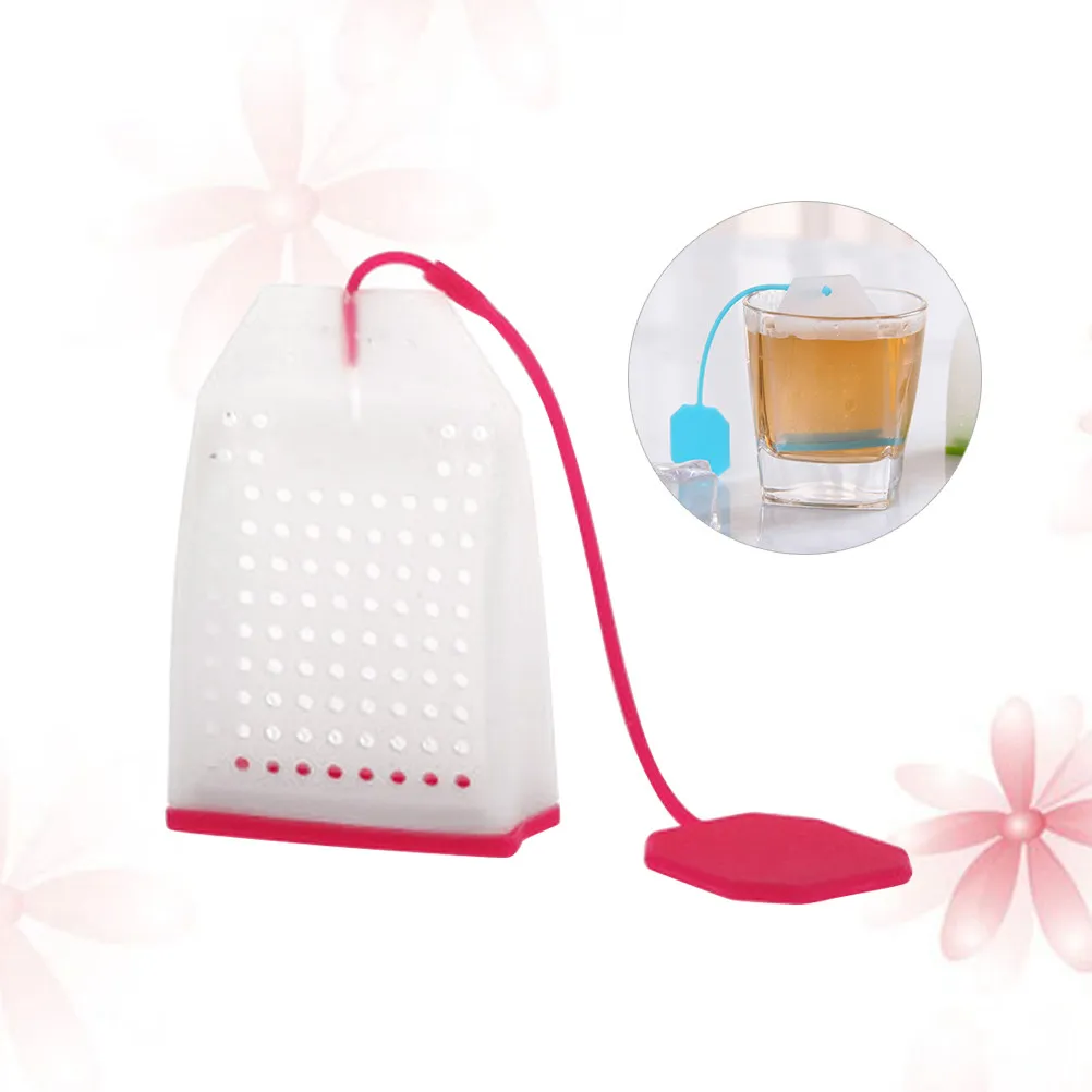 Silicone Tea Bag Infuser Reusable Loose Leaf Filter Strainer Red Easy Open Long Handle for Tea Cups Mugs Teapots