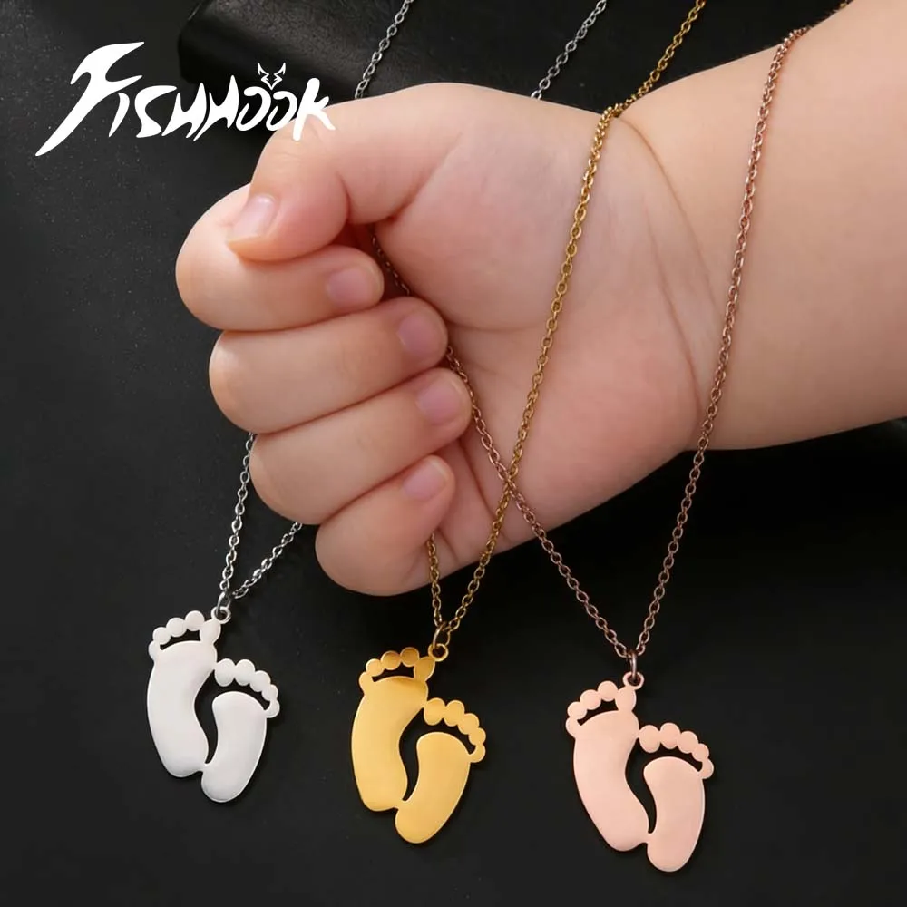 

Personalized Baby Necklace Foot Engrave Name Chain Family Mom Mother Kid Father Day Stainless Steel Gift For Women Men Jewelry