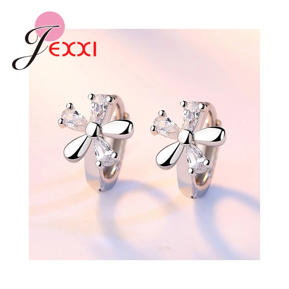 Elegant Flowers Shape 925 Sterling Silver Crystals Hoop Earrings For Women Girls Daily Party Trendy Brincos Accessories