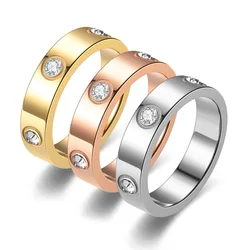 New Trendy Stainless Steel Rose Gold Color Love for Women Couple Crystal Ring Non Tarnish Luxury Brand Jewelry Wedding Gift
