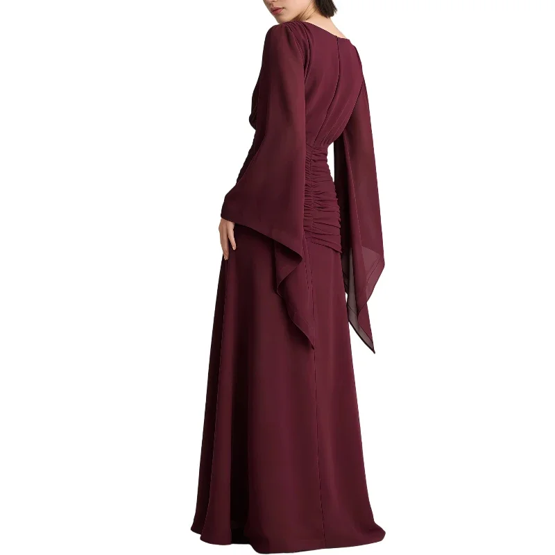 

Элегантное длинное платье из шифона винного цвета с глубоким V-образным вырезом, сексуальное, с высоким разрезом и драпировкой, для женщин, на выпускной, для свадебных гостей, для ужина.