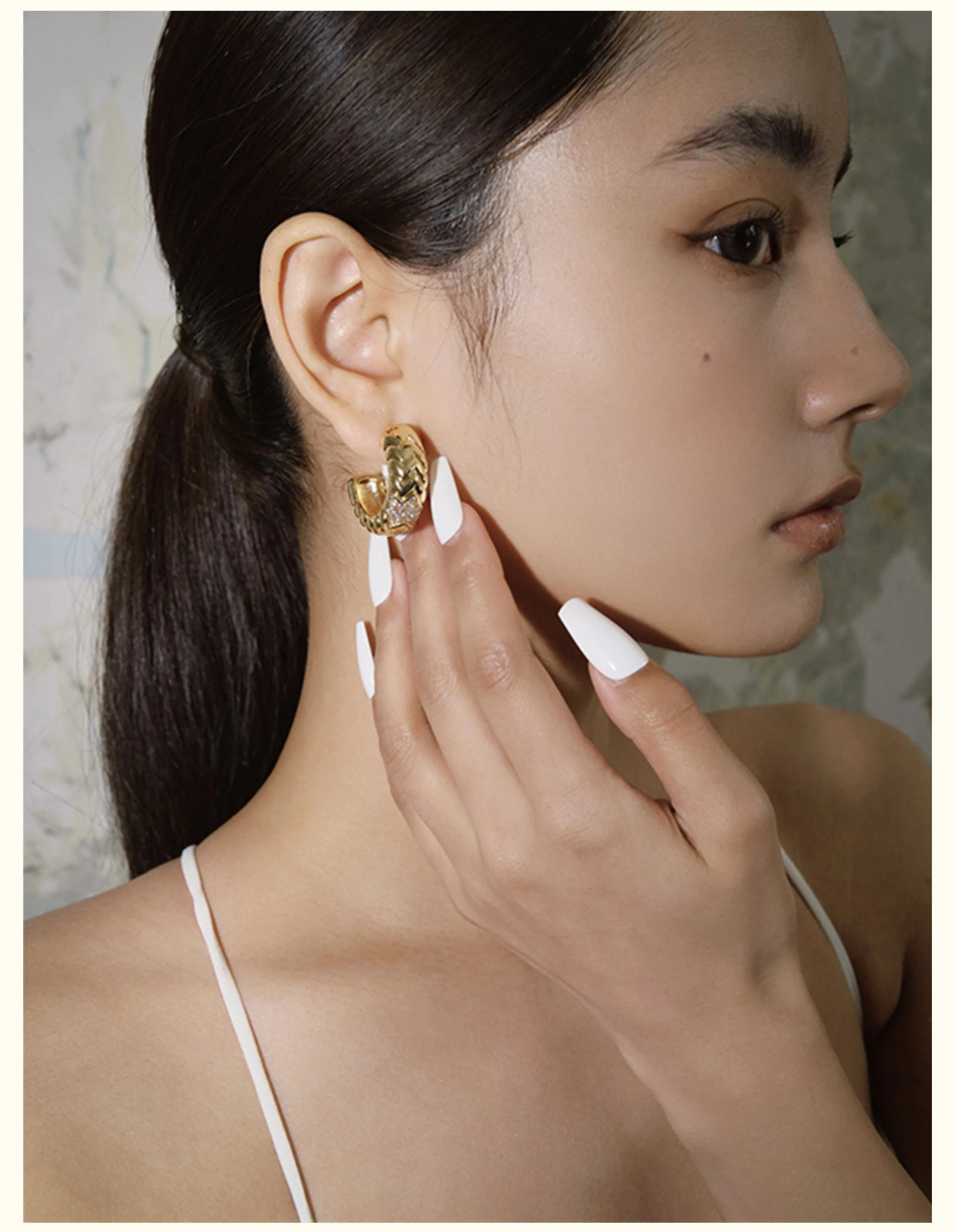 Brass AAA Zirconia CC Hoop  Earrings Women Jewelry Punk Party T Show Gown Runway Korean Japan INS