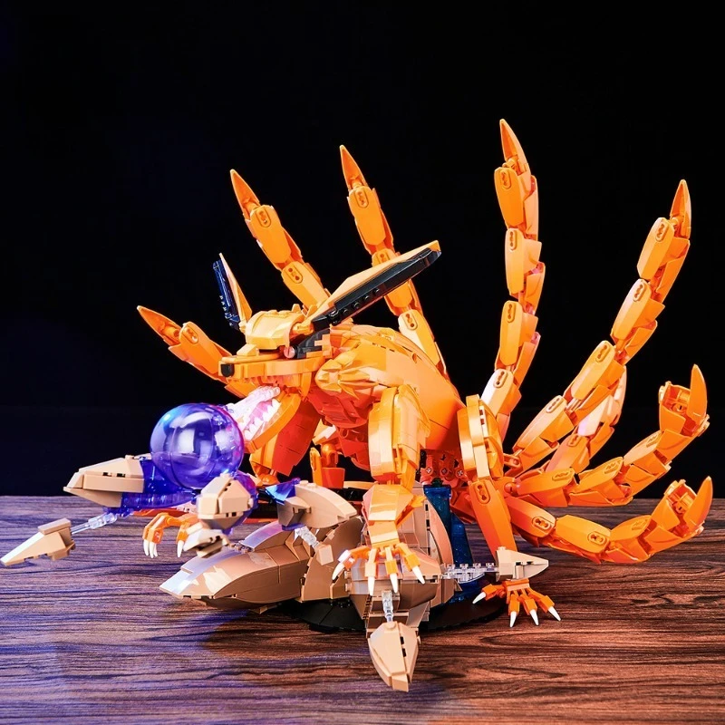 Trendy Collectible Oriental Mythical Nine-Tailed Spirit Fox Building Block Model, Small Brick Assembly Desktop Craft Ornament