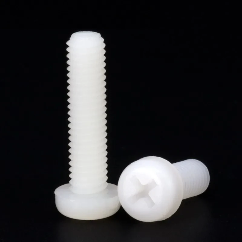 M4 White Nylon Phillips Pan Head Screws 4mm x 6 8 10 12 15 18 20 25 30 35 40mm PA66 Plastic Cross Recessed Round Head Bolts view 4