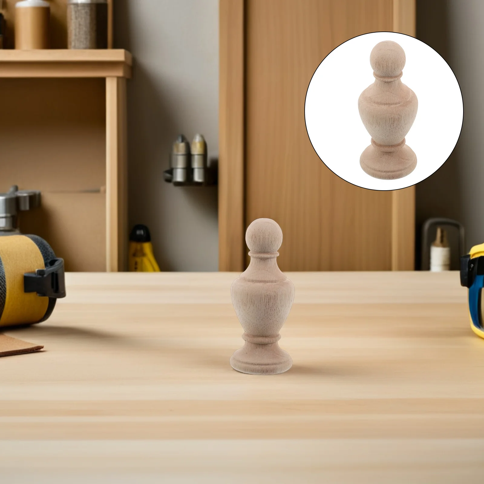 

Solid Wood Staircase Finial Unfinished Post Cap Carved Roman Style Decorative Wood Baluster Topper 6x14cm Home Decor