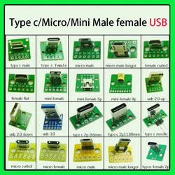 1PC Micro Mini Type C USB 2.0 3.0 Connector Male Female Interface 2.54mm DIP PCB Converter Adapter Breakout Board 90 Degree