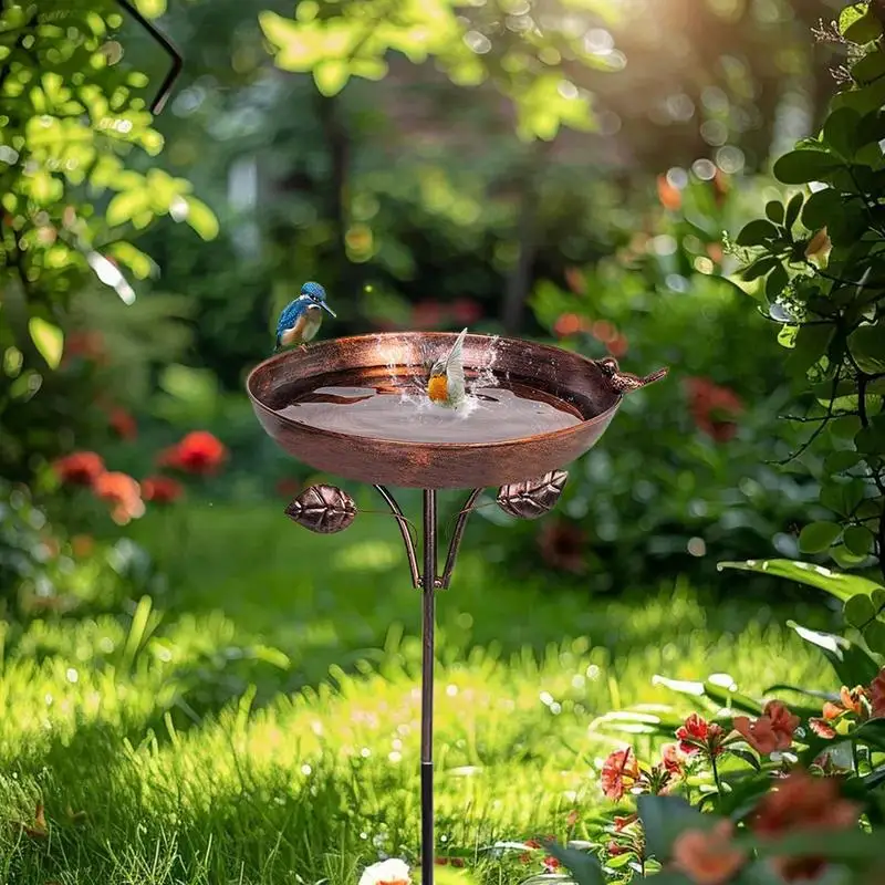 

Outdoor Bird Bath Freestanding Birdbaths Water Food Feeder With 5-Pronged Stake Art Decoration For Courtyard Lawn Patio Garden