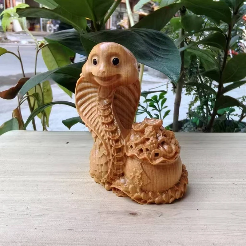 1 Buah Patung Ular Feng Shui Keberuntungan Ukiran Kayu Patung Ular Cina Uang Kekayaan Aksesori Dekorasi Desktop Rumah