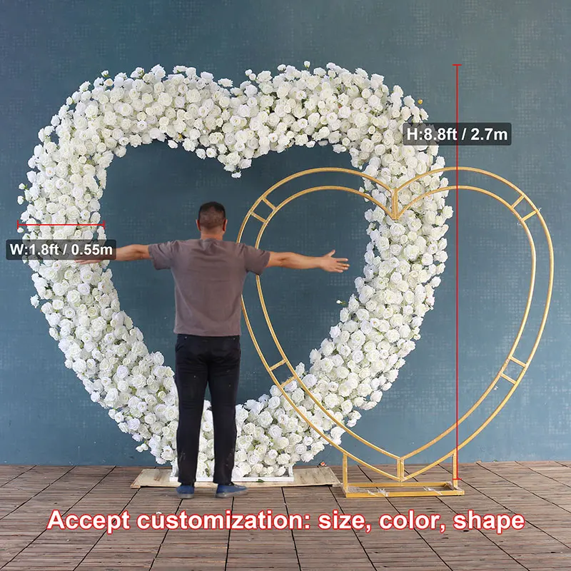 Heart-Shaped Wedding Decoration with Frame, Artificial Rose, Floral Party Backdrop Decor Stand, Red Rose, Luxury