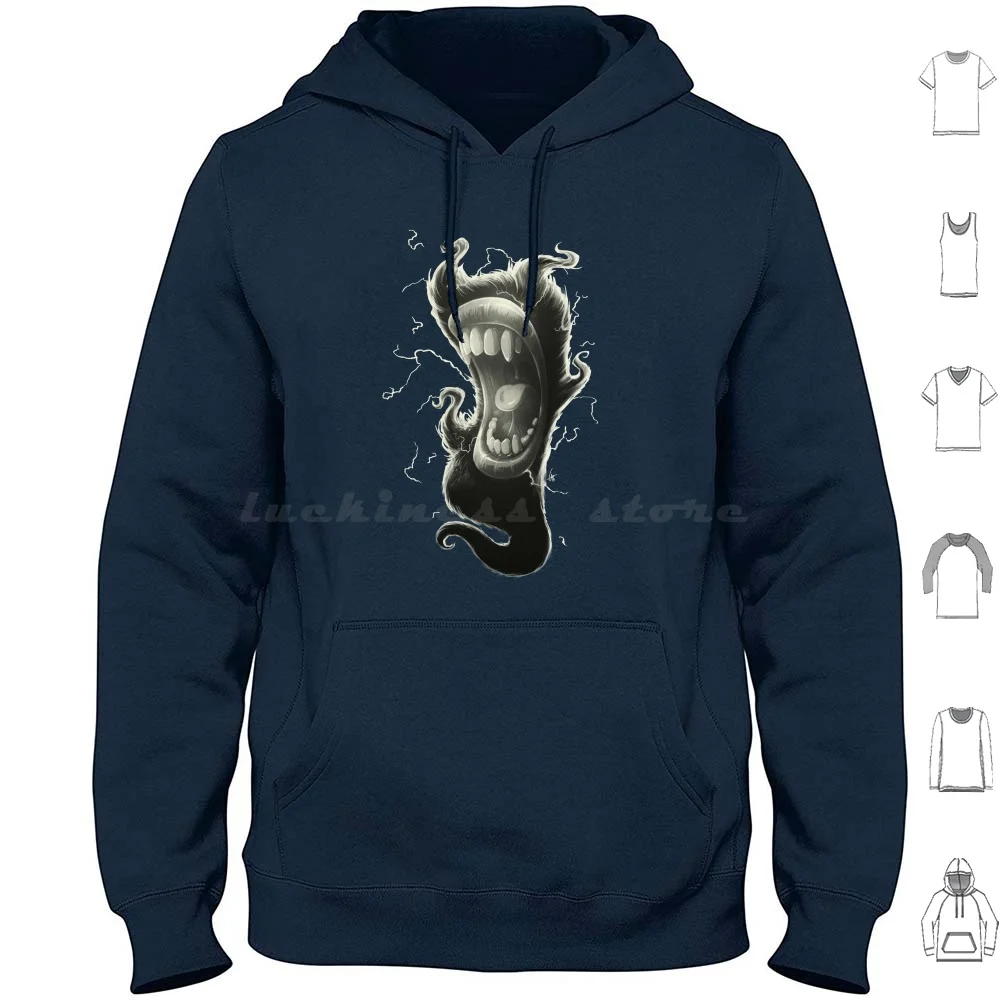 Mouth Hoodie cotton Long Sleeve Scream Loud Noise Sound Sing Song Teeth Tongue Open Fur Lightning Funny Crazy Creature