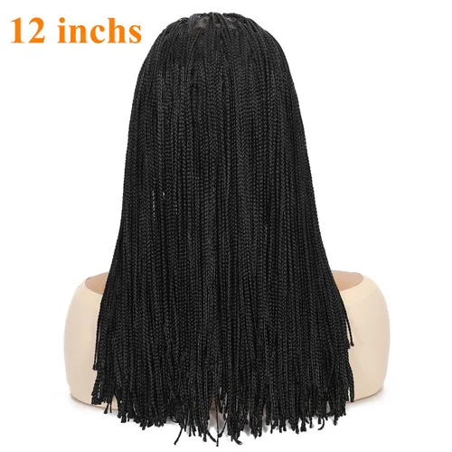 Imagen 2 del producto Peluca llena de encaje sintético en venta de liquidación con pelo de bebé pelucas trenzadas de encaje sin nudos para mujeres negras peluca negra cabello trenzado M008