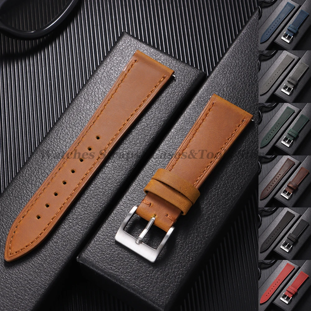 

Quick Release Vintage Cowhide Leather Watch Strap 18mm 19mm 20mm 21mm 22mm 24mm for Smartwatch for Omega Men Women SportBracelet