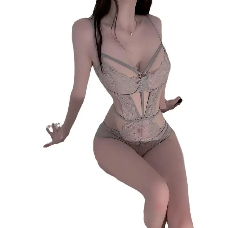 Sexy kanten riem onesie paars gewaad met borstkussen innerlijke slijtage halloween kostuum bovenkleding polyestervezel damesvest top