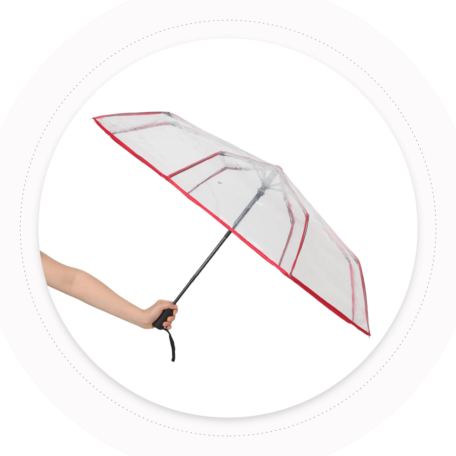 

Transparent Folding Umbrella Clear Plastic Automatic Foldable Parasol Portable Lovers