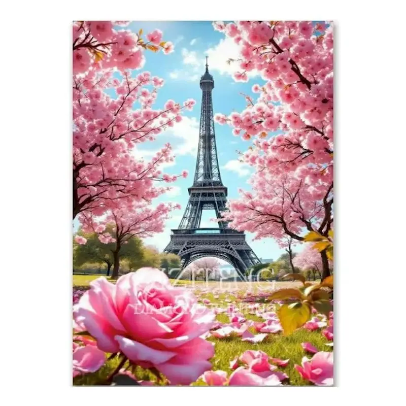 

DIY Paint By Number Eiffel Tower Kits HandPainted Painting Cherry Blossom Drawing On Canvas Scenery DIY Number Painting Kits Hom