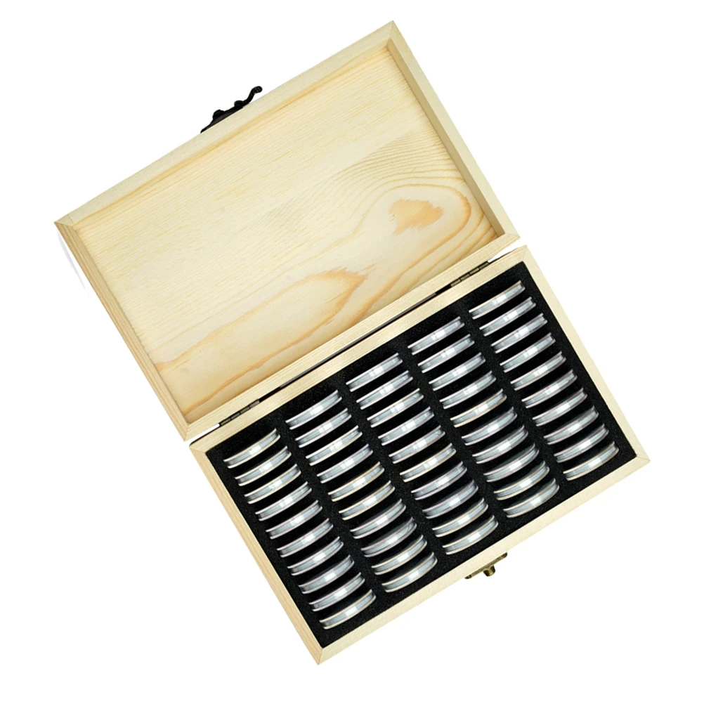 Wooden Collection Box 50 Commemorative Coins Protective Case Coin Storage Display Neat Rows Wooden Box for Coin