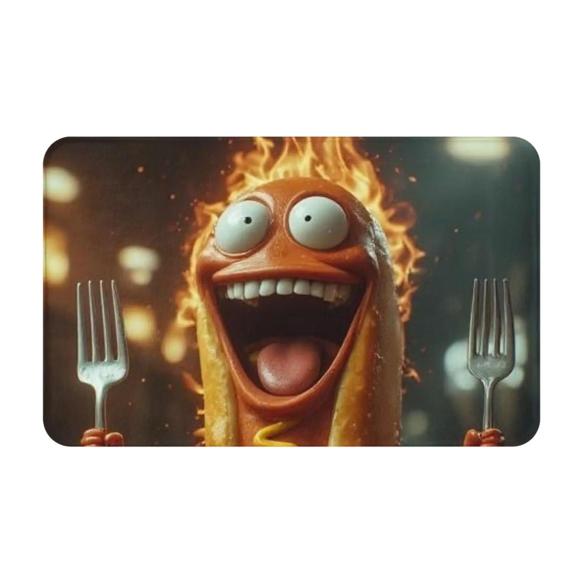 Fiery Hot Dog Cartoon Character Anti-Slip Doormat Kitchen Mat  Waterproof ModernDecor