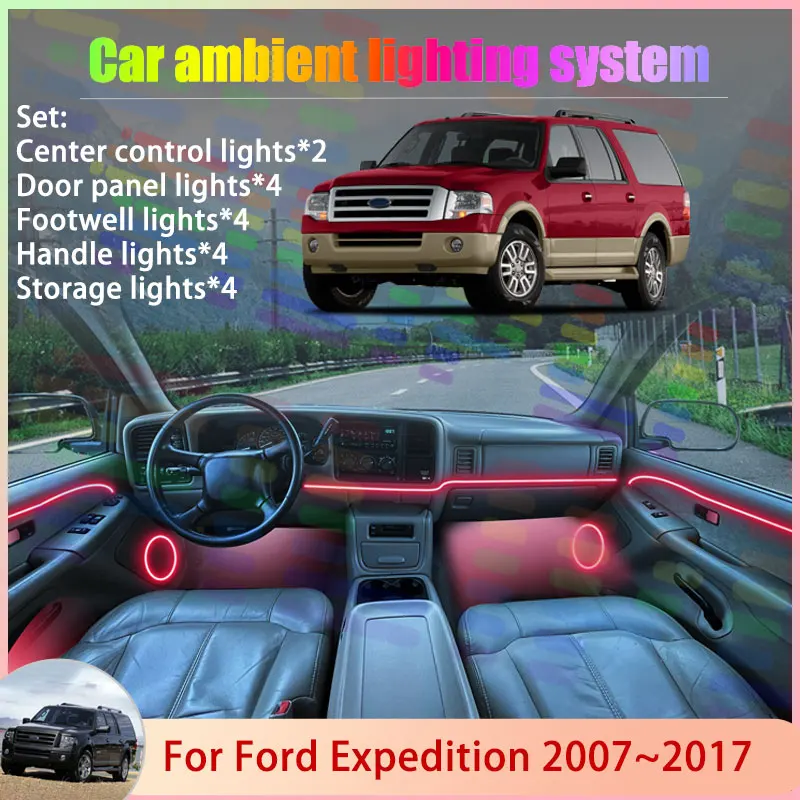 For Ford Expedition U324 MK3 2007~2017 2008 2009 /18 in 1 Car Atmosphere Light Lamp RGB Shade Ensemble Streamer Atmosphere Set