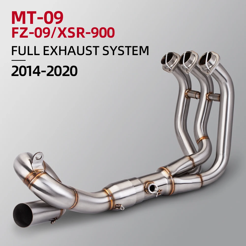 دراجة نارية العادم الجبهة وصلة الأنابيب لياماها MT09 FZ09 XSR900 2014-2020 الانزلاق على الهروب موتو نظام أنبوبة رأسية مستديرة #3