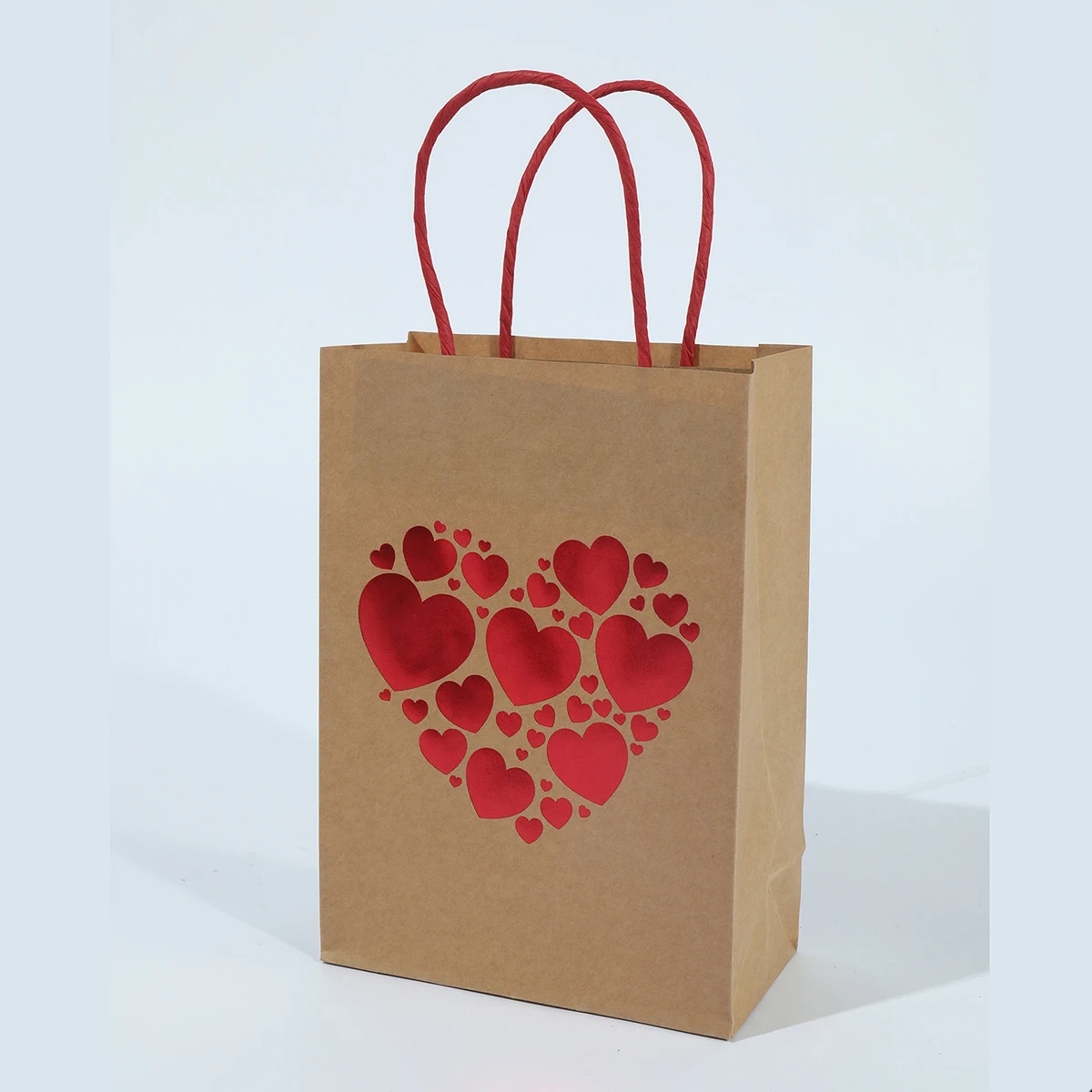 

20Pcs Red Love Kraft Paper Bags Valentine's Day Hot Stamping Heart Gift Bag with Handle Happy Birthday Candy Snack Packaging Bag