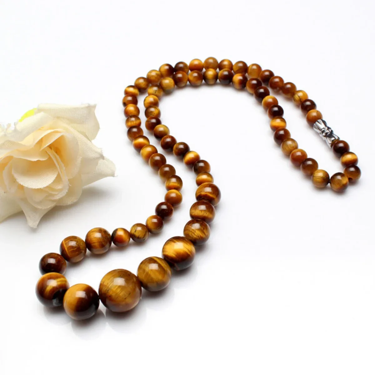 

6-14mm Round Yellow Natural Tiger Eye Stone Necklace Tower Chain Wholesale Fashion Couple Long Gem Fashion Jewelry Making Design