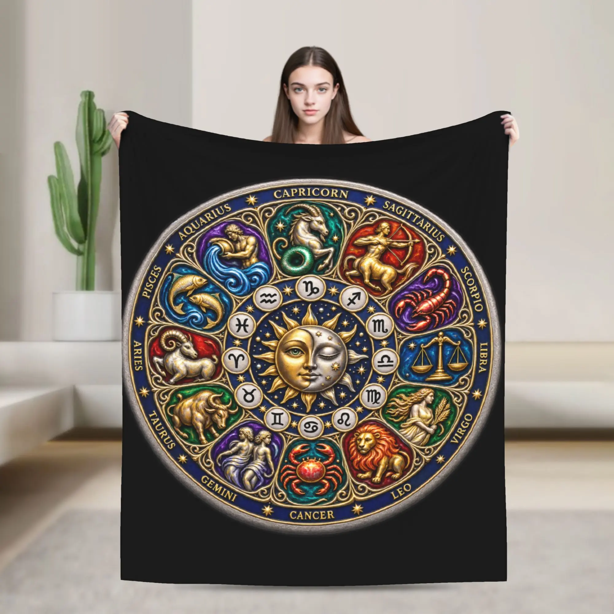 12 Zodiac Wheel Signs Astrology Sun Moon Astrology Lovers Plush Blankets Kids  Flannel Throw Blanket For Outdoor Warm Bedspread