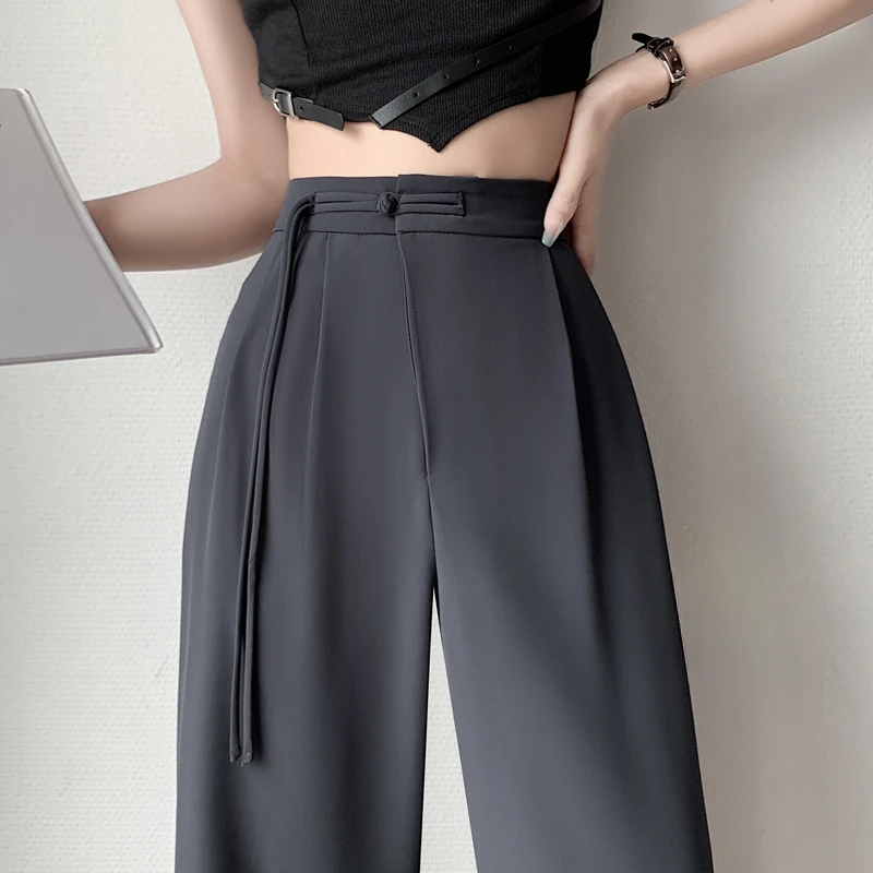 

2025 New Spring Summer Tapered Wide Leg Suit Pants White High Waist Drop Hem Loose Straight Casual Slim Fit Trousers Female