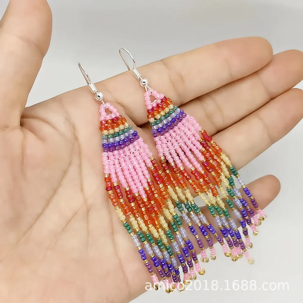 

Серьги из рисовых бусин, сотканные вручную, простота, универсальные, с бисером, богемные, модные, из радужного сплава, мэм, серьги с бахромой