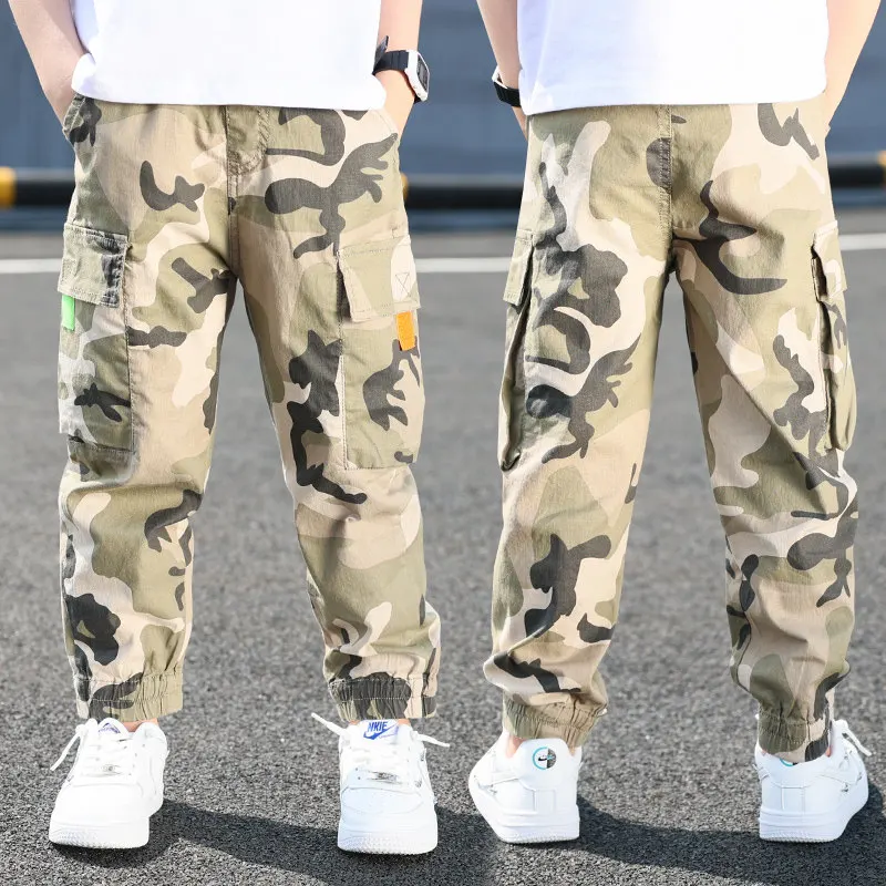 

Kids Boys Camouflage Print Pants Fashion Teenager Cargo Trousers Cool Hip Hop Spring Fall Children Clothing 8 10 12 13Years Old