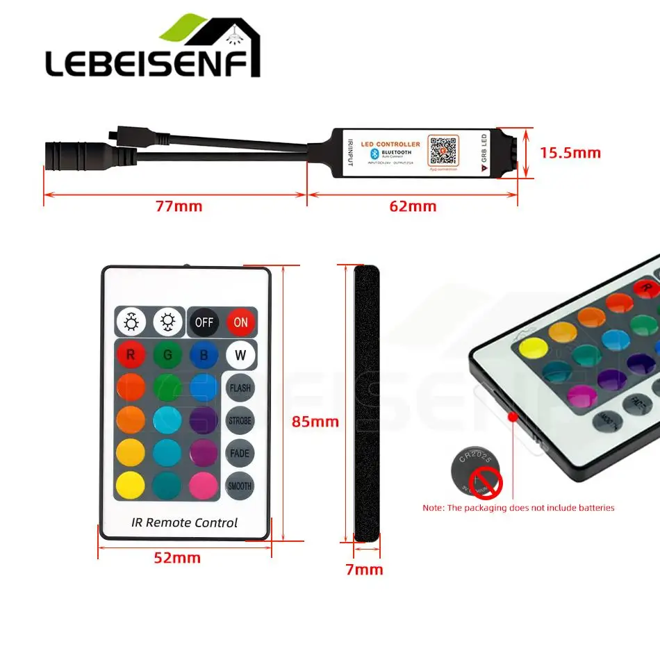 Tuya Mini LED Smart Controller DC 5-24V 6A RGB PWM Dimmer con telecomando IR a 24 tasti per 5050 2835 COB Color LED Strip Light