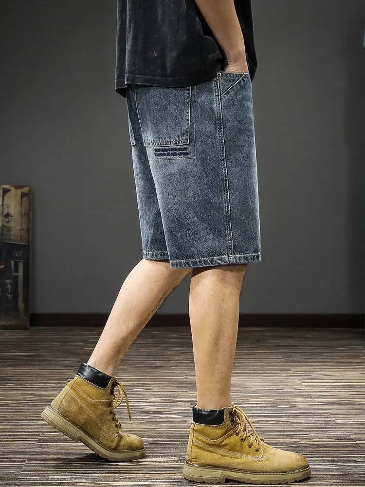 American Casual Men's Denim Shorts Summer New Trend Loose Straight Cut mid Waist Five-Point Pants Handsome Stylish Versatile