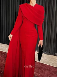 Oisslec Red Evening Dress High Neck Ruffled Prom Dress Wedding Evening Party Dress Sweep Train Special Occasions Dress 2024