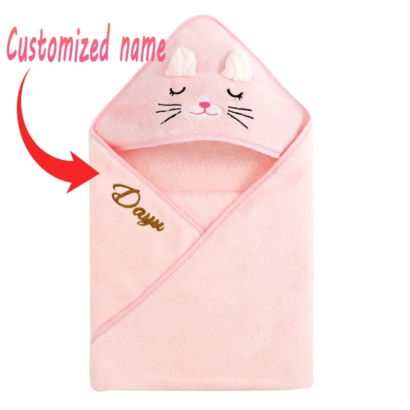 Personalized Baby Name Cartoon Animal Baby Bath Towel Soft Newborn Hooded Towel Blanket Bathrobe Custom Baby Bathrobe Gift 0-12M