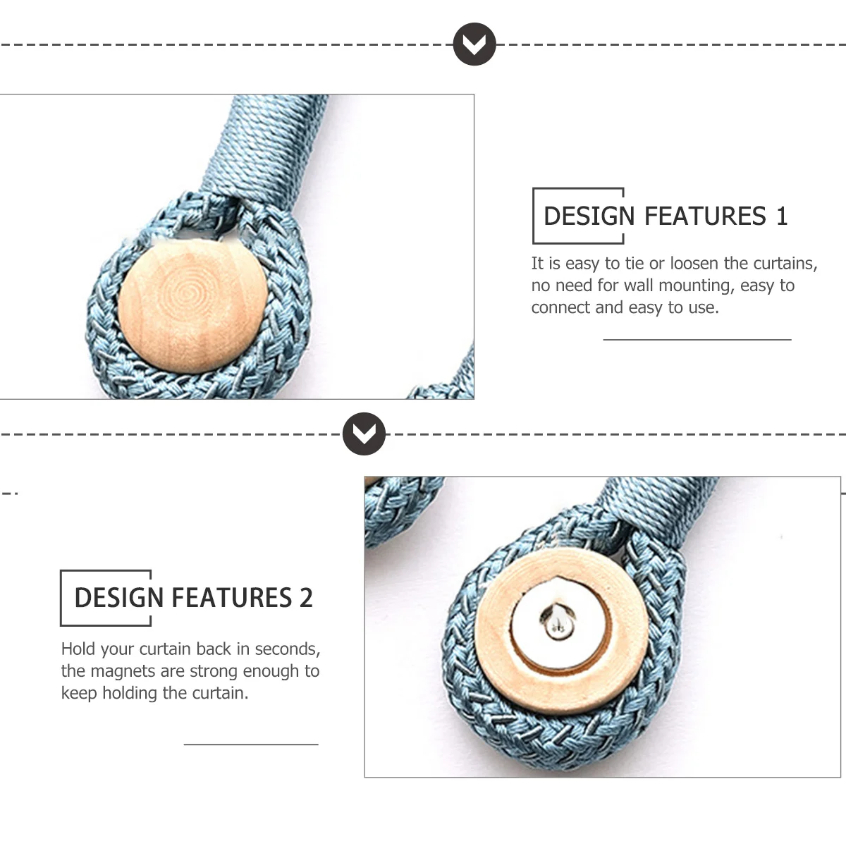 

2Pcs Magnetic Curtain Tiebacks Modern Decorative Holdbacks Easy to Use No Wall Mounting Strong Magnets for Thin Thick Curtains