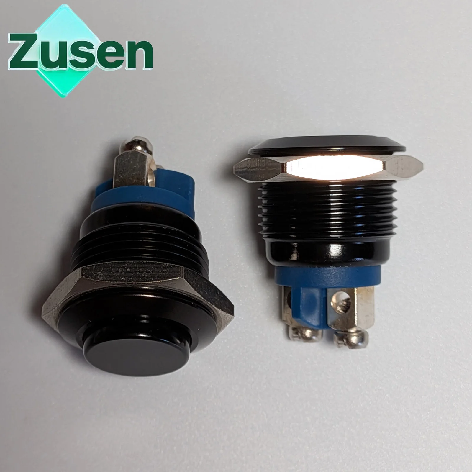 Zusen 16mm Black Metal Push Button Switch Momentary Self-Reset Waterproof IP65 for Electronic Projects