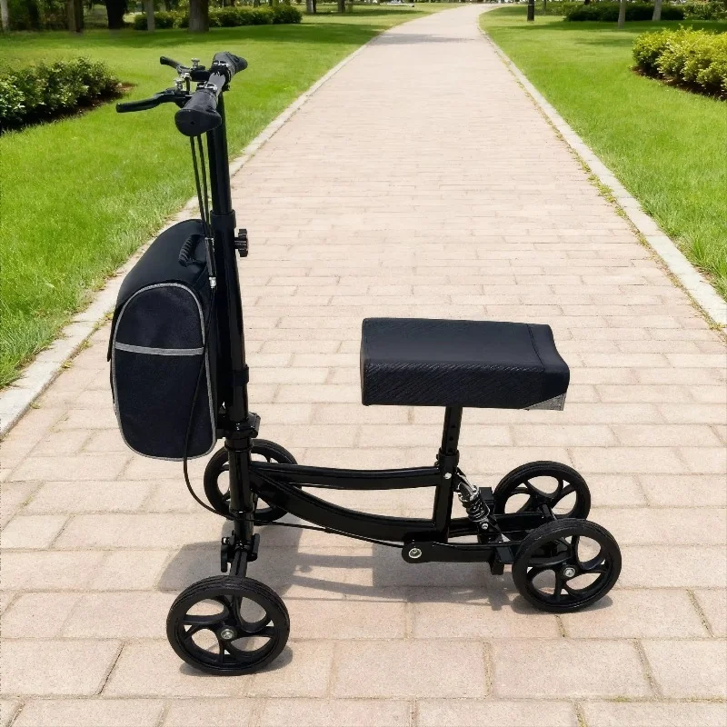 Black Single Leg Knee Walker 4 Wheel Stable Foldable Walker Ankle Injury