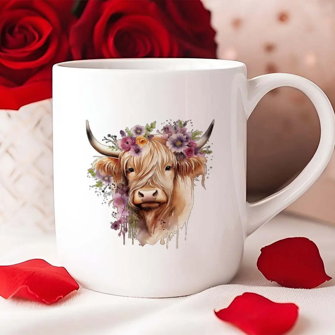 8pcs Highland Cow UV DTF Cup Stickers, Waterproof Sticker Pack For Decorating Mugs, Cups,DIY Art Supplies