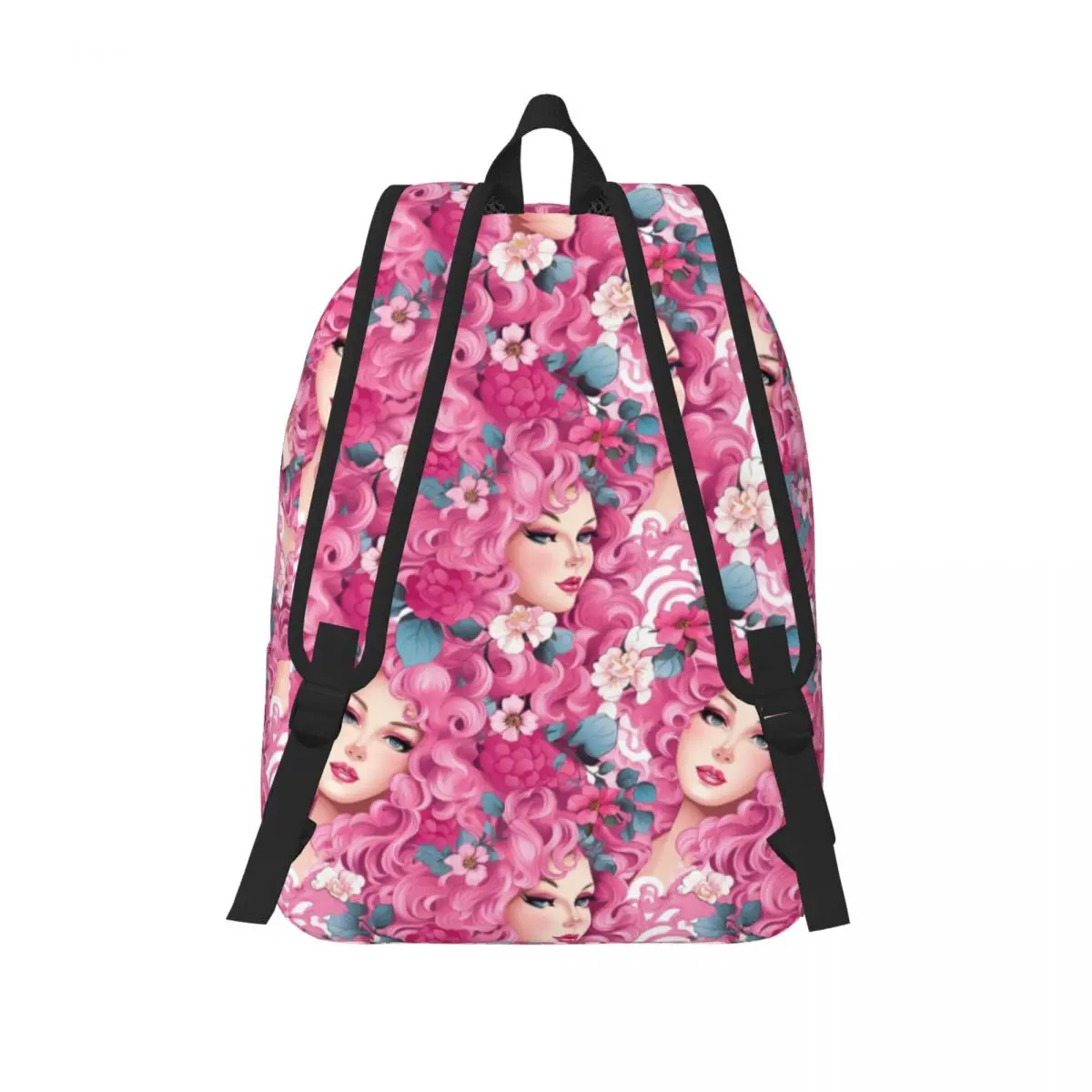 Personalizado rosa Barbies enfrenta lona mochila, Bookbag básico para a escola e faculdade, homens e mulheres