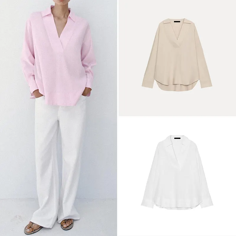 

Fashionable Multi-Color Long Sleeve Neck Commute Shirt Women's Casual Style Loose Fit Traditional Chinese Brand Zadata