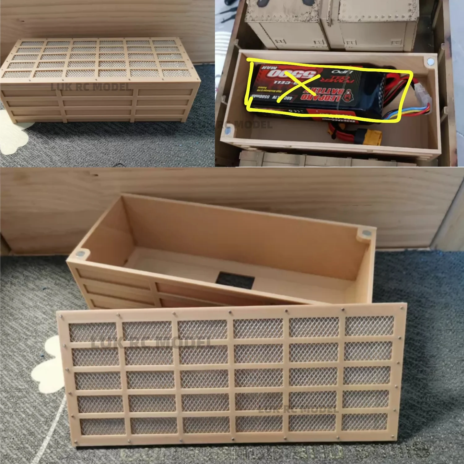 1/12 Yellow Battery Box For Cross Tc6 RC Military Truck Iron Mesh Magnetic Upper lid Openable 1/10 Crawler Truck Dumper DIY Part