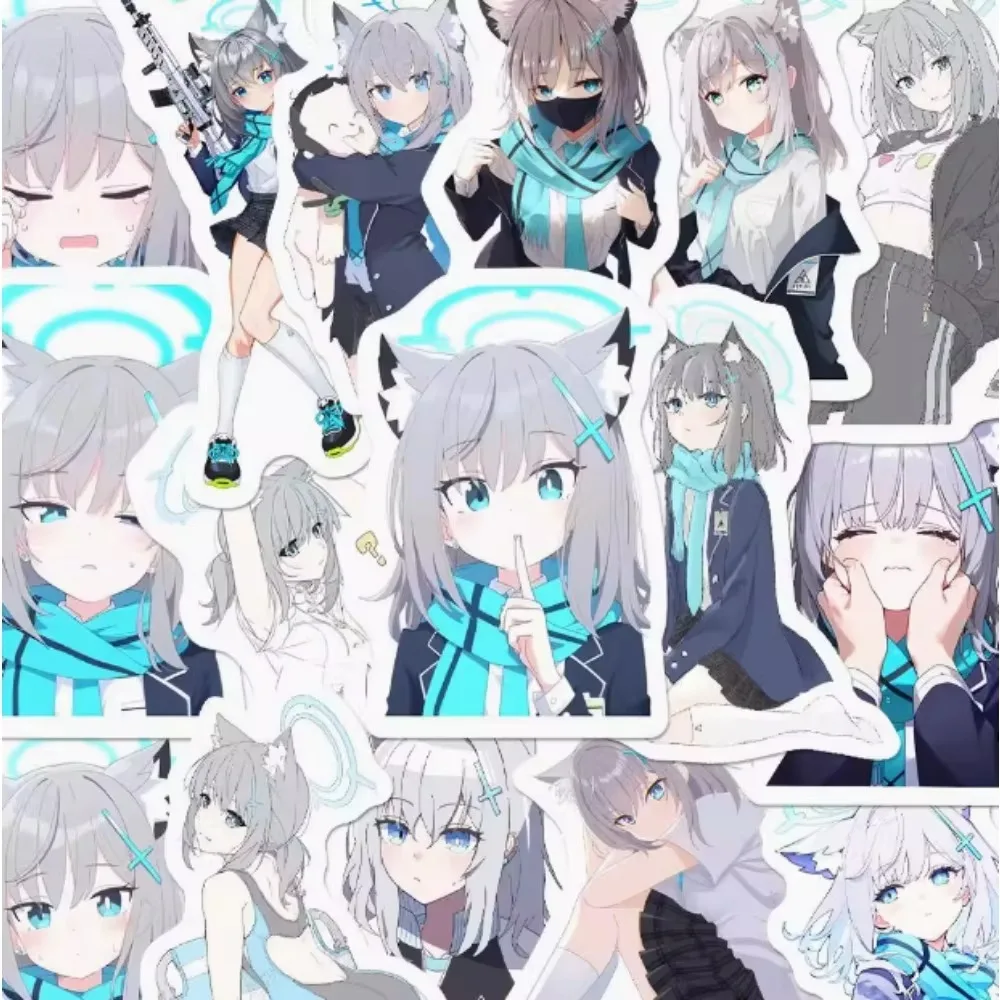 68Pcs Anime Blue File Sunaōkami Shiroko Stickers Phone Case Laptop Guitar Diy Notebook Stickers Desk RoomDecor Decal